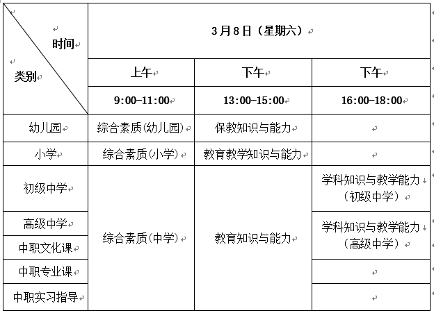 天津教师资格笔试考试时间